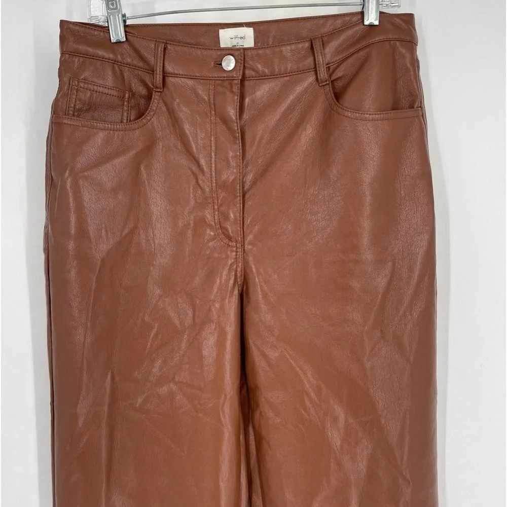 Wilfred Brown Vegan Faux Leather Pants Womens 12 Straight Leg High‎ Waist